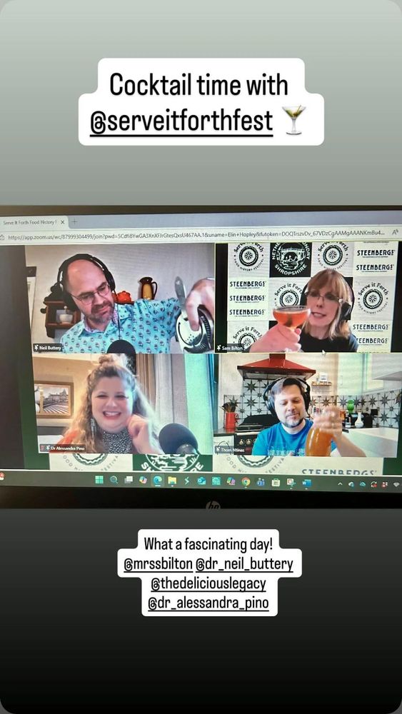 A screenshot with the four of us cracking open our cocktails!