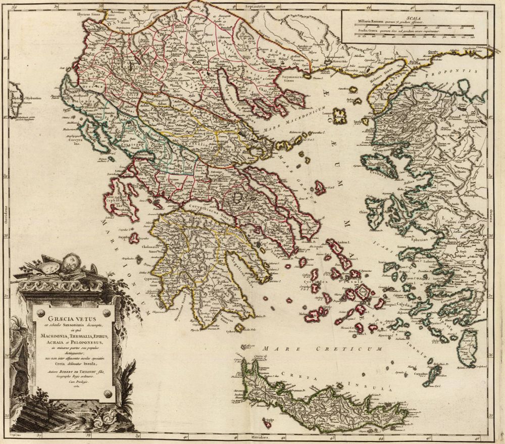 A vintage map of Greece
