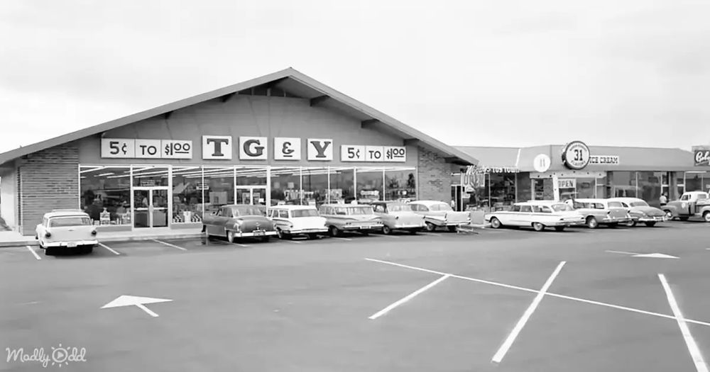 TG&Y is a long-defunct discount store chain that ceased operations in 2002. The first TG&Y opened in Norman, Oklahoma in 1936. Unknown location, but image is likely from the early 1960s judging by the cars.