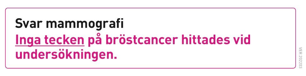 Skärmdump. Ingen bröstcancer besked från mammografi 