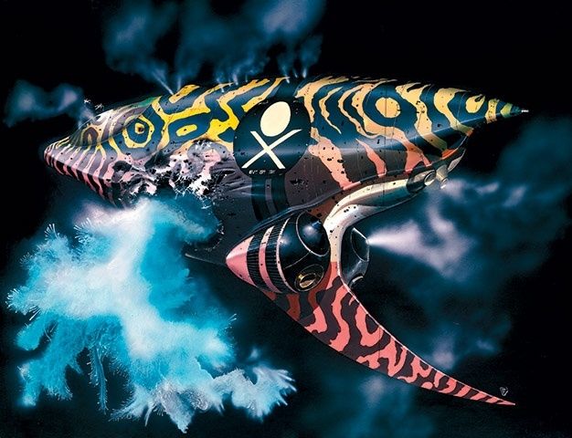 Concept art for Jodorowsky's unfilmed adaptation of Dune. A pirate space ship spilling spice, by Chris Foss, 1975.