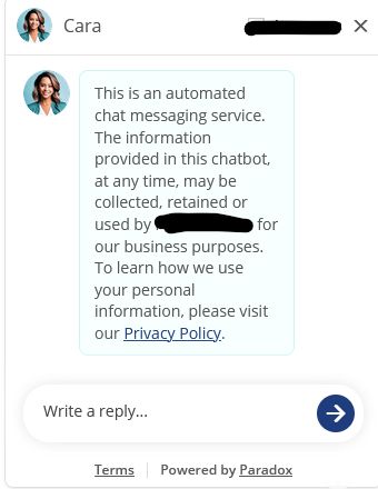 a generative AI chatbot that opened the conversation with harsh, boilerplate type legal language about owning the information provided in the chat