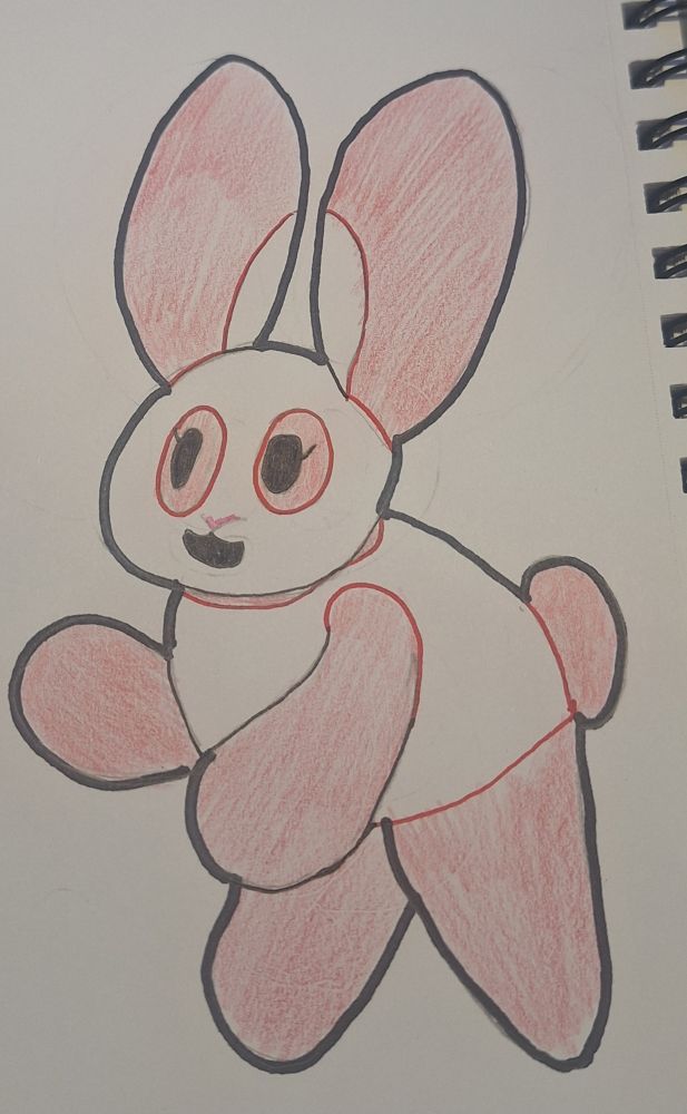 Illistration of a simplified red and white bunny