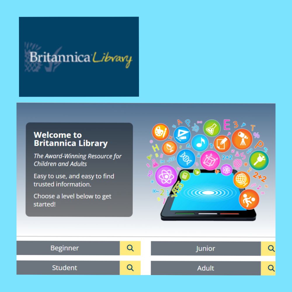 Tablet and colourful icons and logo. 