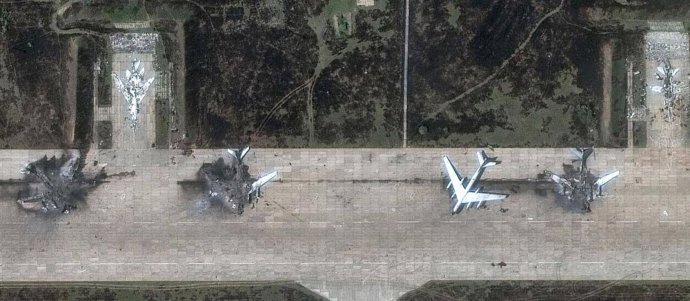 Damaged Russian bombers on the tarmac after the surprise drone attack by Ukraine.