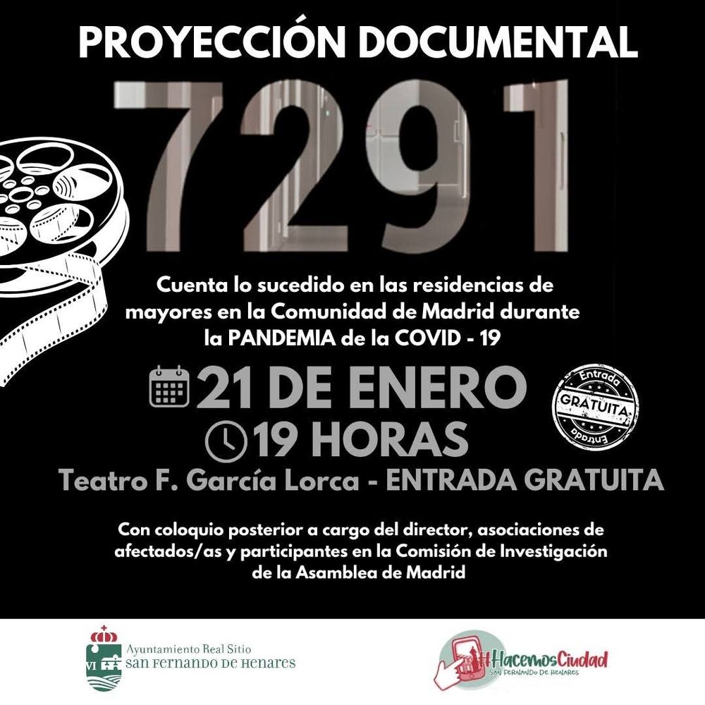 Proyección documental 7.291,  lo sucedido en las Residencias de Mayores durante la pandemia en Comunidad de Madrid 