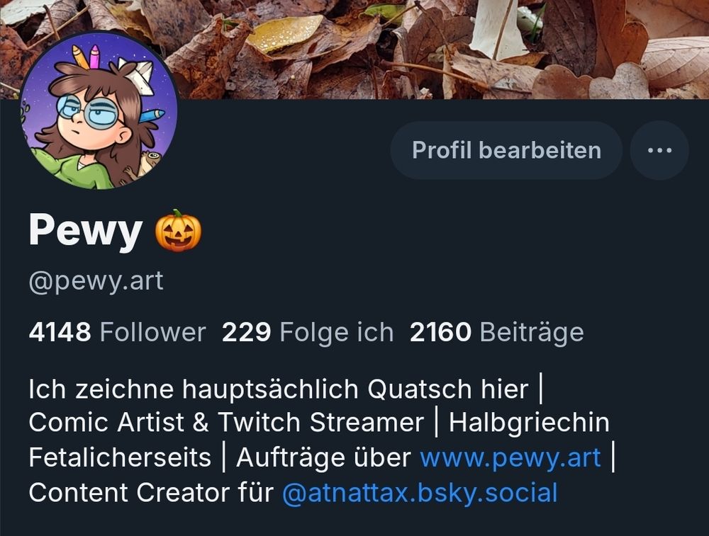 Pewys Profil auf Bluesky mit dem Handle @pewy.art