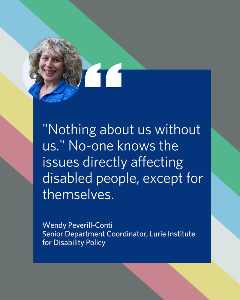 The image is a quote graphic featuring Wendy Peverill-Conti. It includes her photo in a circular frame at the top left, overlapping a large blue text box with quotation marks. Quote text is the answer response given in the caption.