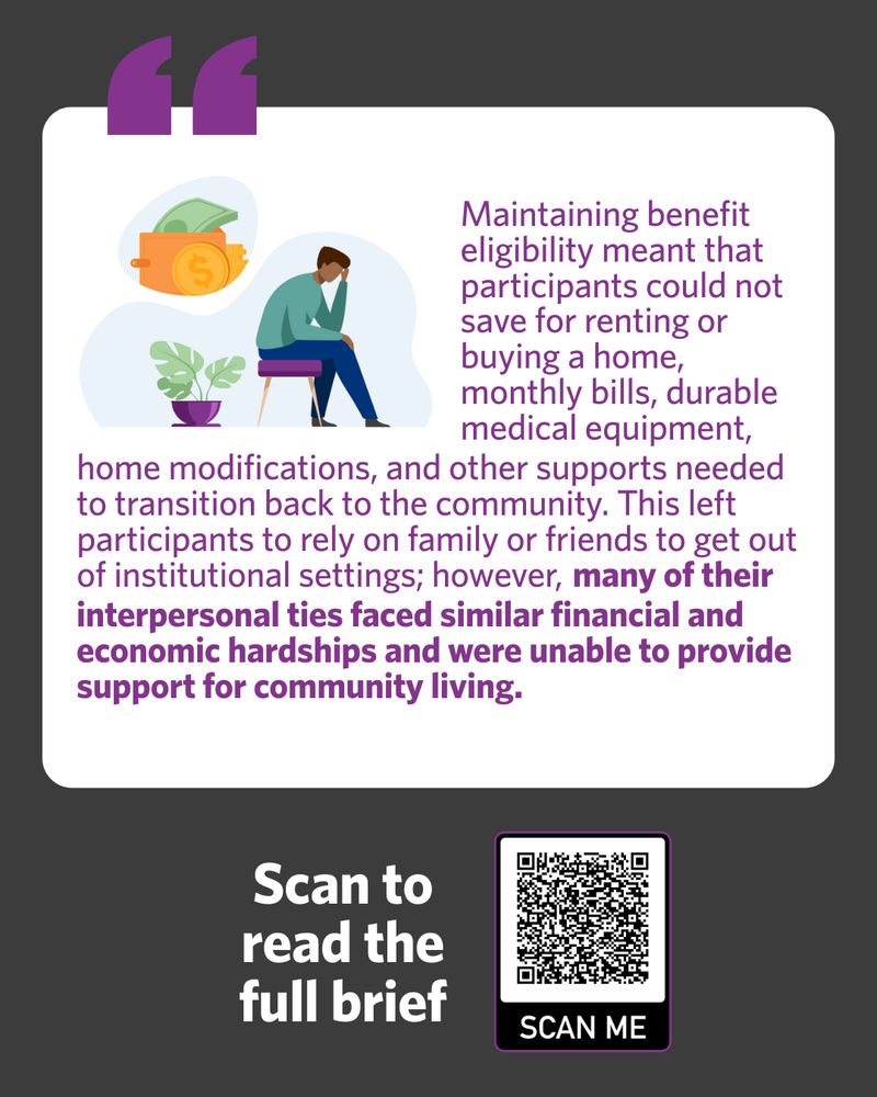 Maintaining benefit eligibility meant that participants could not save for renting or buying a home, monthly bills, durable medical equipment, home modifications, and other supports needed to transition back to the community. This left participants to rely on family or friends to get out of institutional settings; however, interpersonal ties faced similar financial and economic hardships and were unable to provide support for community living. Image of a man worrying about finances.