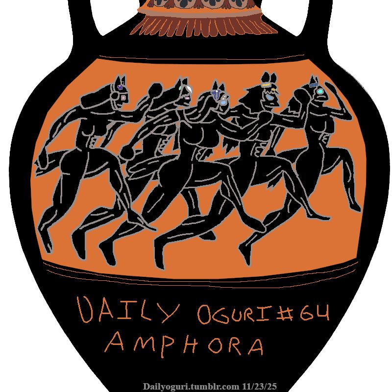 Daily Oguri #64 is... Amphora. Feat. Gold Ship, Symboli Rudolf, Super Creek, and Maruzensky. #this is probably going to be the most naked people on this blog#boy howdy those greeks were good at art#i traced more of this than I wanted to but i think it really needed it#and this time i'm not going to post it at 6am by accident again