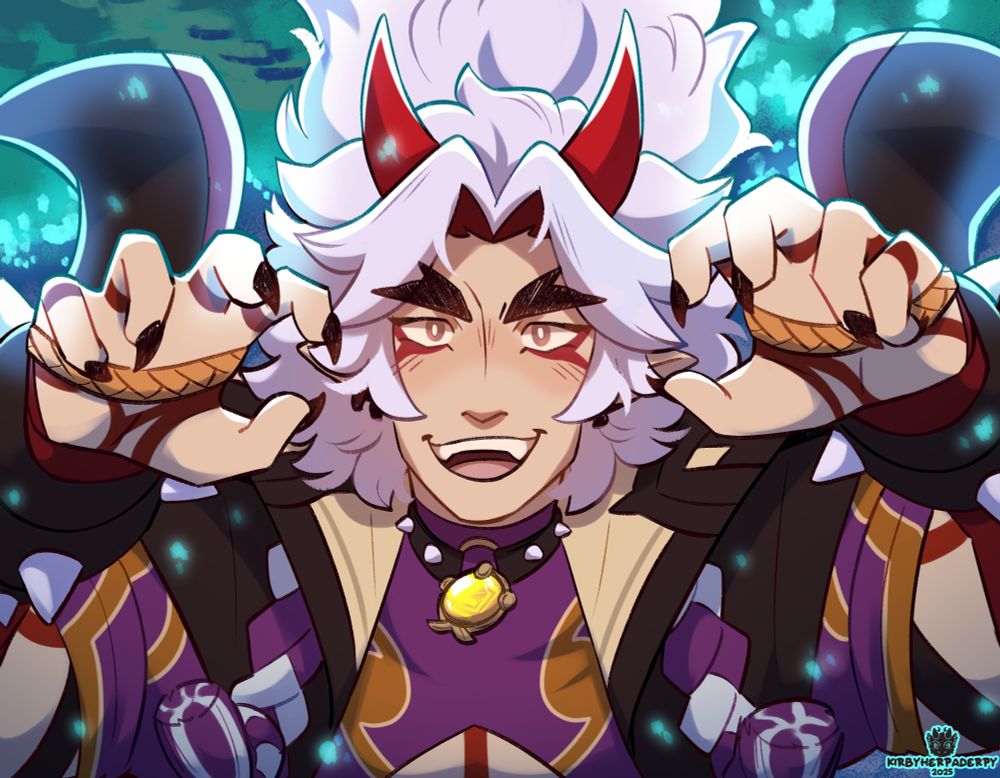 Character is Arataki Itto from Genshin Impact. This is a redraw from an event trailer.