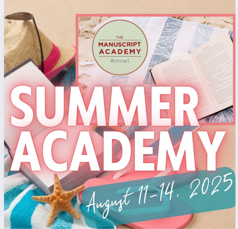 A graphic that says “Summer Academy August 11-14” over a book, a towel, some flip flops and some seashells at the beach