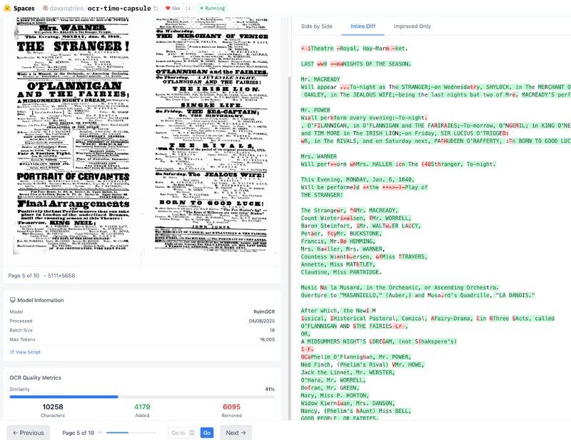 Screenshot of a plyabill with some OCR results on the right
