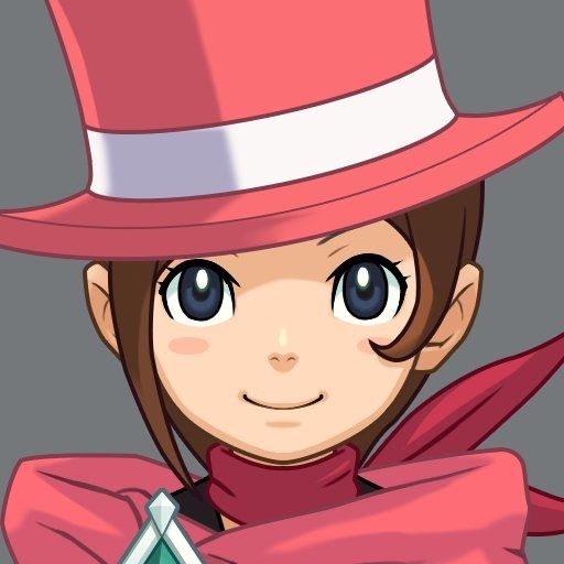A cropped sprite image of young Trucy Gramarye, she's looking directly into the camera and smiling
