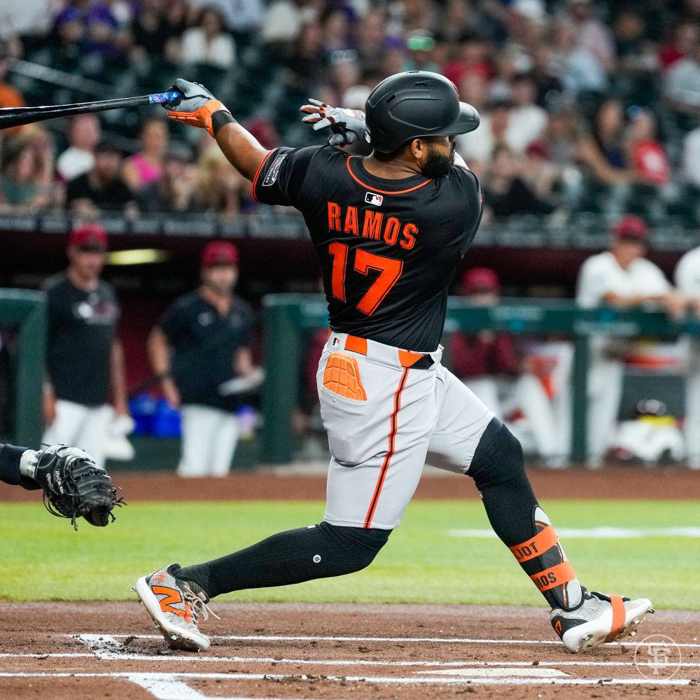 Heliot Ramos hits a RBI double to give the SF Giants a 1-0 lead against the Diamondbacks. 