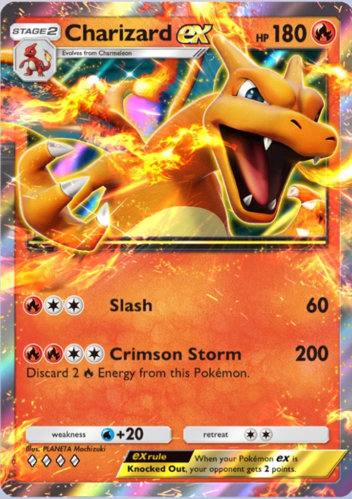 Charizard EX on a Pokemon card from Pokemon TCG