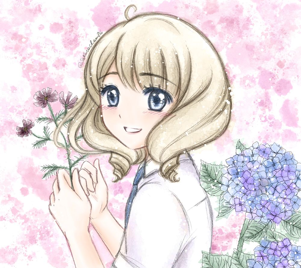 Akiho Shinomoto holding chocolate cosmos flowers