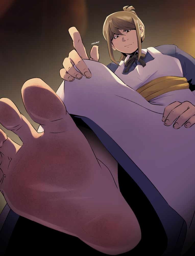 Underfoot perspective of Mama Mia from anime Danmachi