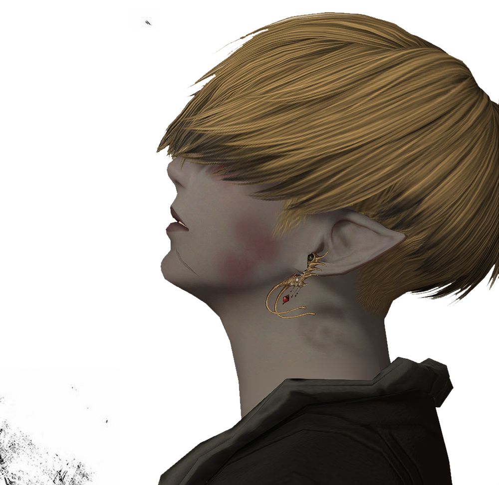 Pic of Mercette Darc in the new eye-covering haircut from FF14 posed like that one guy in tokyo ghoul