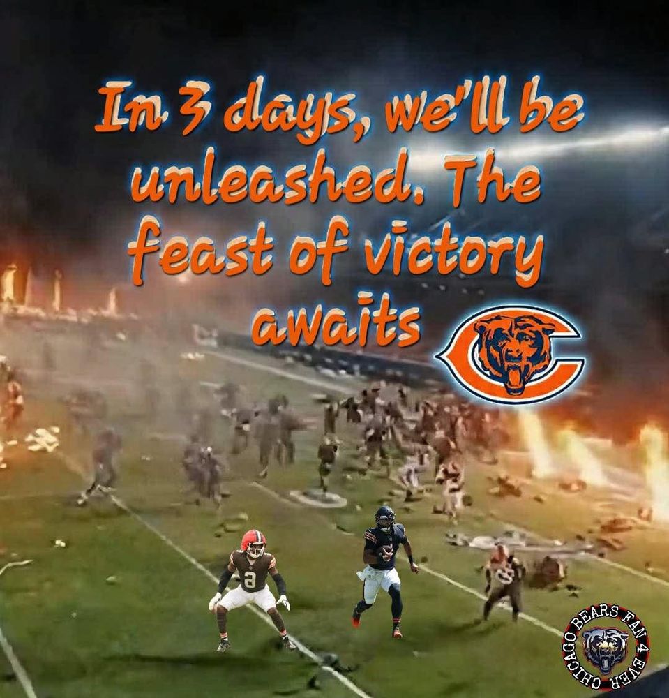 a bizarre bears fan page graphic that has zombies(?) and fire(?) and says "in 3 dats, we'll be unleashed. the feast of victory awaits. it's absolutely insane and makes no sense.