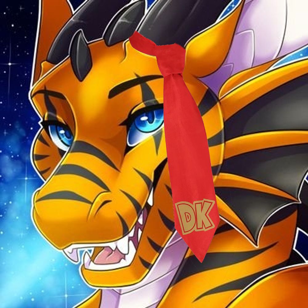 Dragon wearing a tie on his head