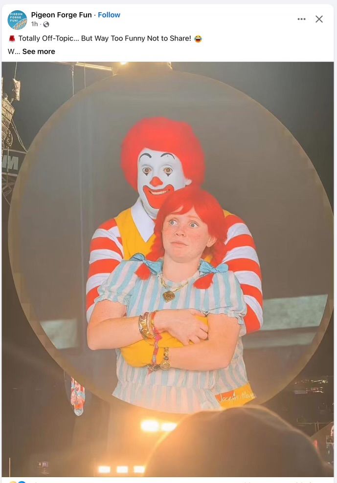 Ronald McDonald and Wendy in an embrace