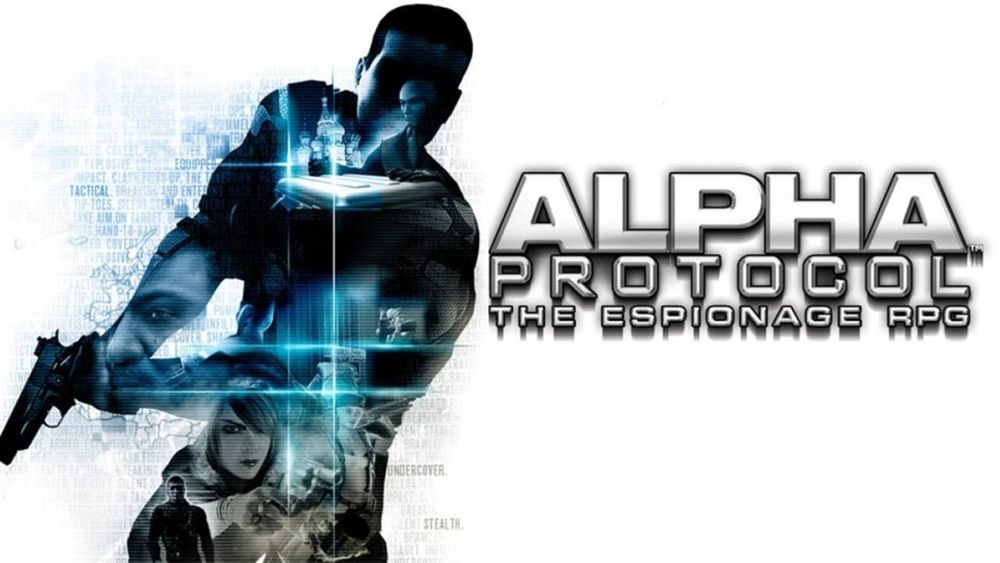 The title and image for the game Alpha Protocol, as released on Xbox 360