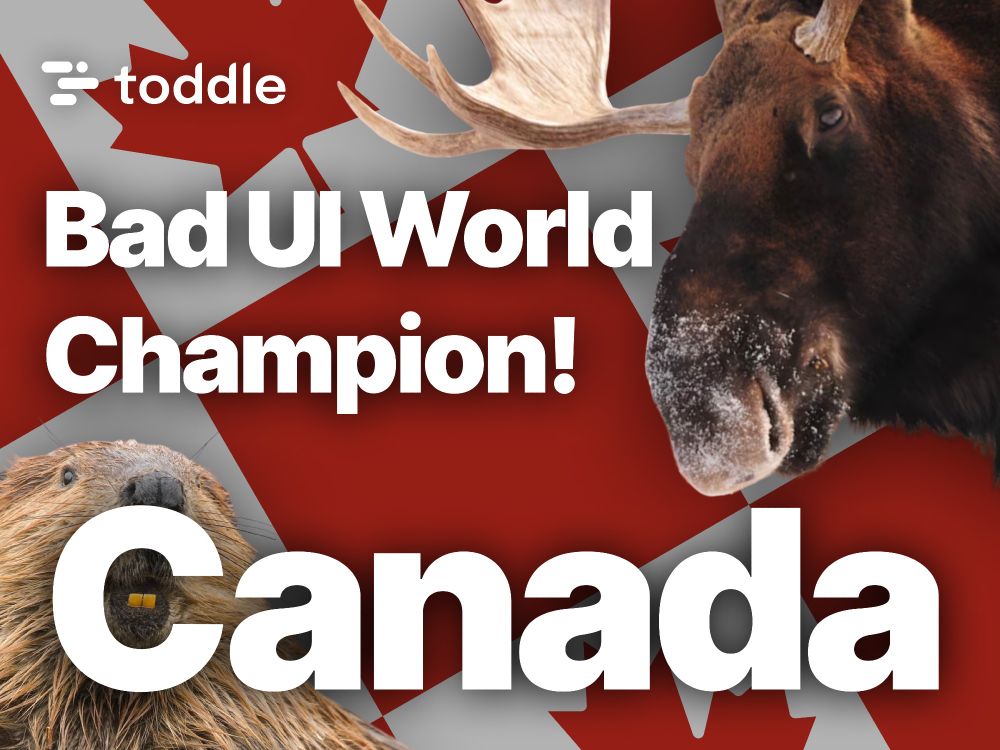 A moose and a beaver celebrating Canada winning the 2024 Bad UI World Cup hosted by toddle!