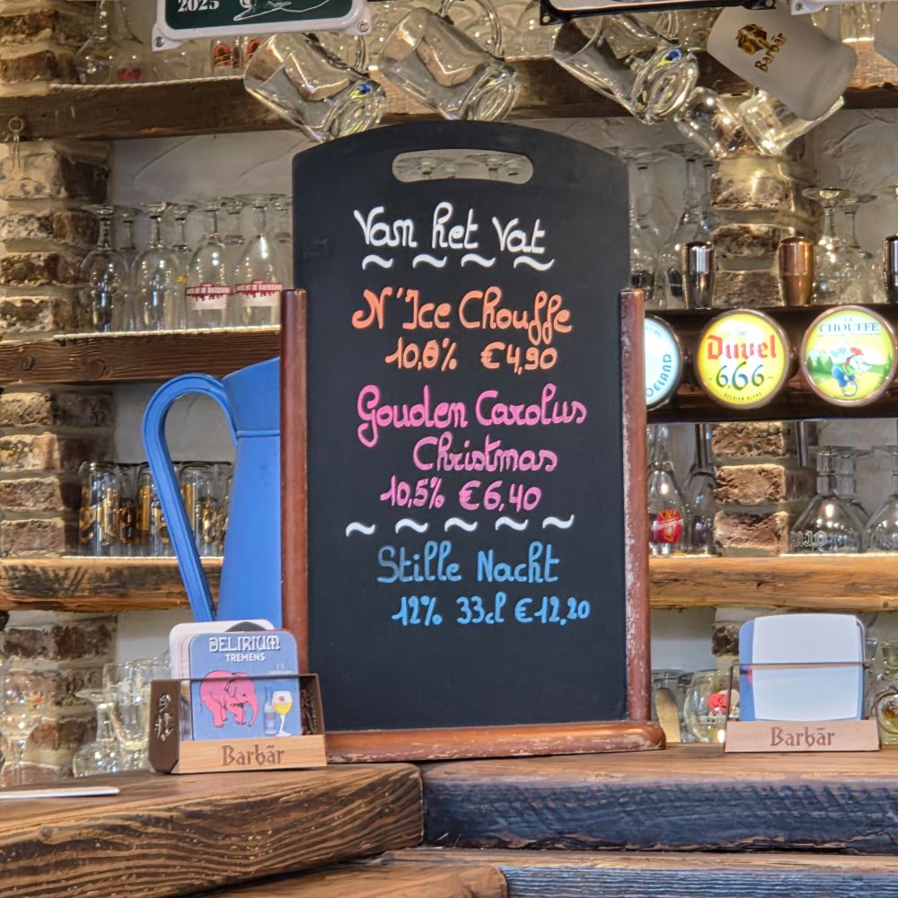 A sign advertising some Xmas beers. One is rather expensive 😮