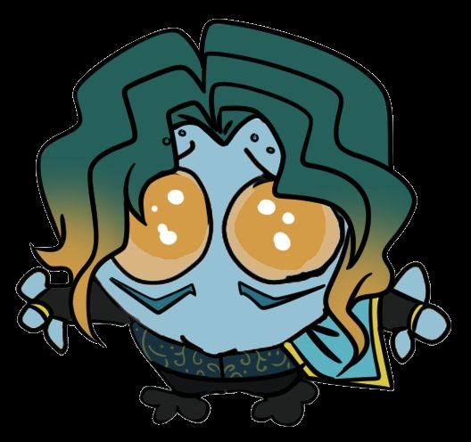 a chibi drawing of my OC Hadley doing the "uppies" meme. his eyes are drawn especially large and he looks a little sheepish