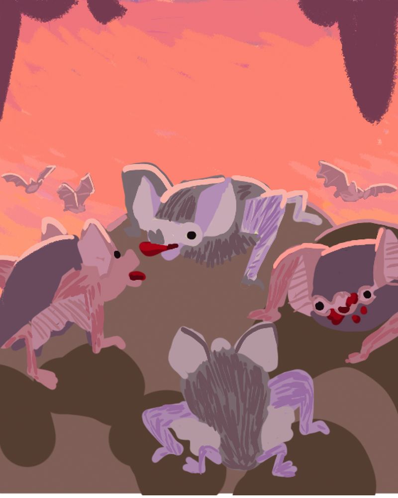 A rough colour study for an illustration of bats.