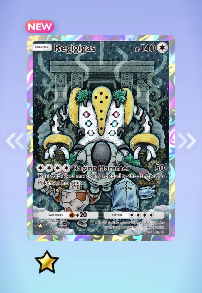 Image of the Regigigas card from the new booster pack in TCGP. 