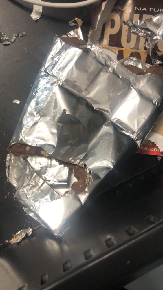 Close up of the chewed up chocolate bar.