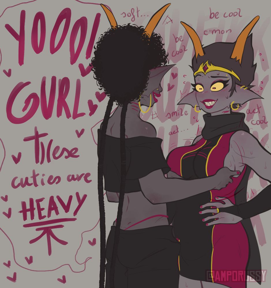 Meenah: "YOOOOO! Gurl, these cuties are HEAVY" (Soft)

Trizza: (Be cool) (C'mom) (Be cool) (Act cool) (Smile) ... (Act...) ////