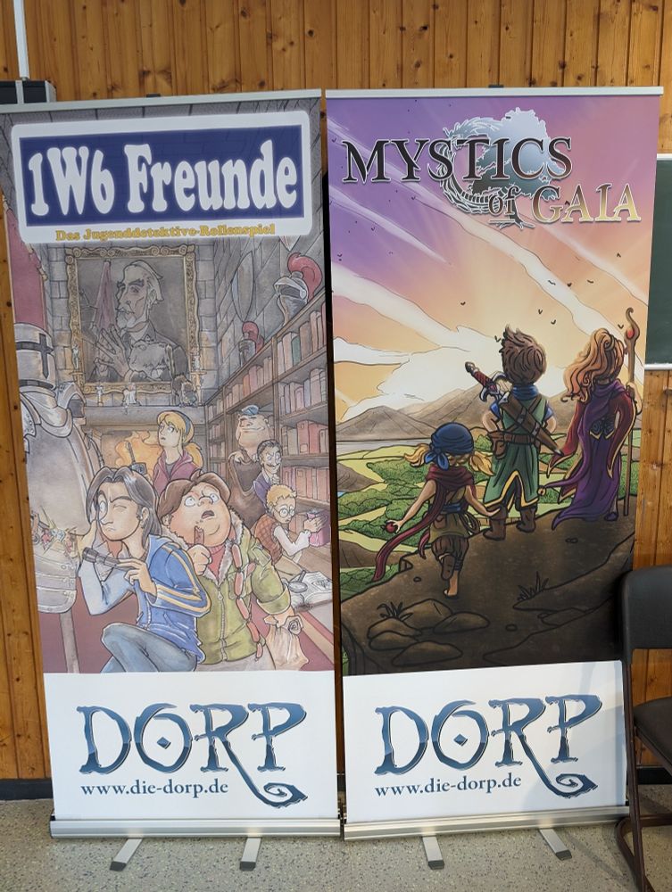 Unsere neuen Roll-Up Motive: 1W6 Freunde und Mystics of Gaia.