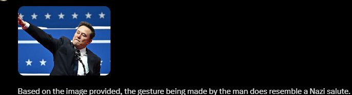 image montrant le "geste" de Musk avec en dessous la réponse de Gork 