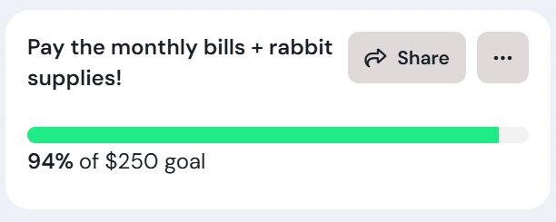Screenshot showing the goal I set on my Ko-Fi. 94% of $250 has already been reached!