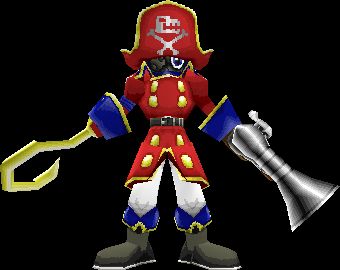 Hookmon from Digimon World 3; unlike the standard Hookmon which has a dark purple hat and coat, the one in the game wears red clothing with yellow buttons, very similar to the design of Cyborg 009.