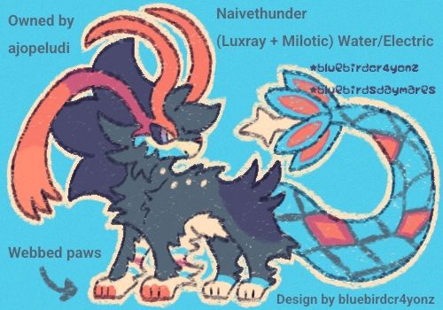 Luxray + Milotic OC I designed for ajopeludi !!