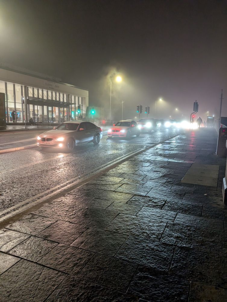 Foggy rush hour in Belfast