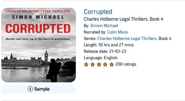 I do like round numbers, don't you? It's taken almost 2 years to reach 200 reviews on Audible - but that's what comes of having no marketing budget. So, to the brilliant narrator, Colin Mace, and to the 200 who have "discovered" the audiobooks by word of mouth and taken the trouble to review, my grateful thanks. And an average of 4.8*!  Got to be doing something right. Book 10 will out in April.