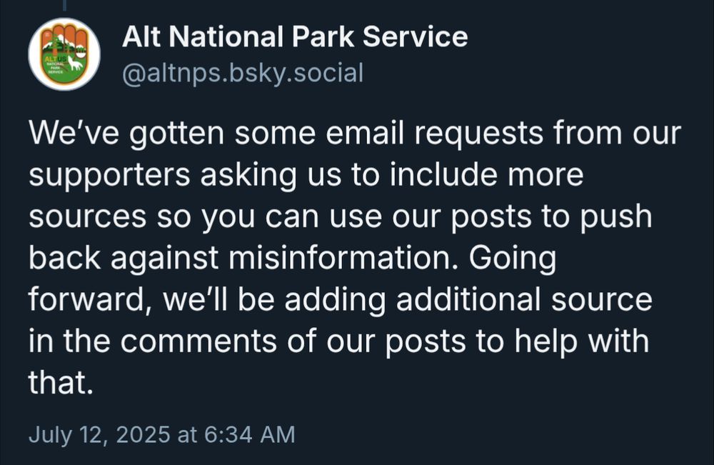 Alt National Park Service: We’ve gotten some email requests from our supporters asking us to include more sources so you can use our posts to push back against misinformation. Going forward, we’ll be adding additional source in the comments of our posts to help with that.