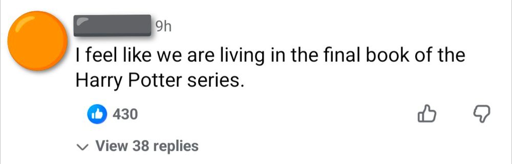 An anonymous Facebook user: I feel like we are living in the final book of the Harry Potter series.
