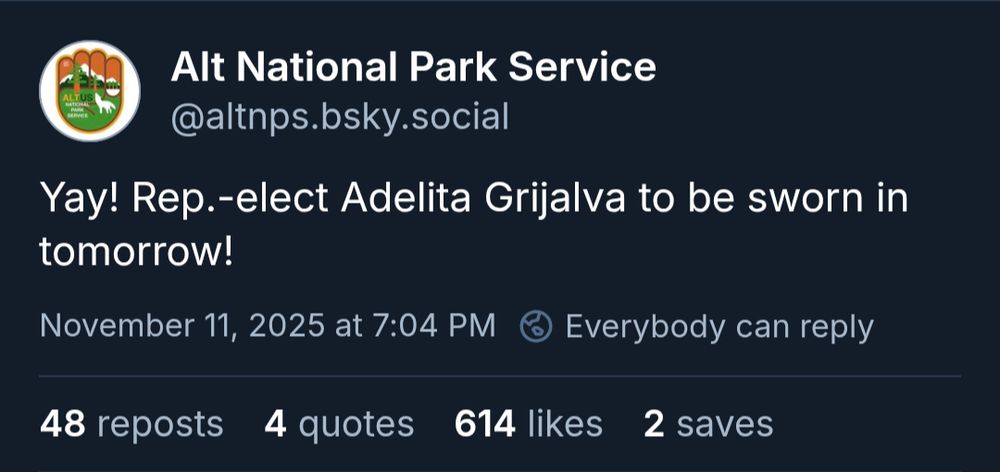 Alt National Park Service: Yay! Rep.-elect Adelita Grijalva to be sworn in tomorrow!