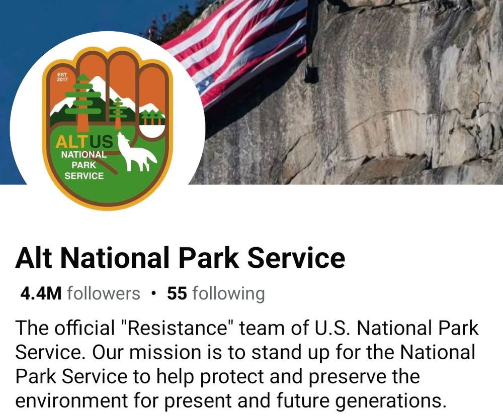 A screenshot of the Alt National Park Service's Facebook page on 11/30/25. It has 4.4 million followers.
