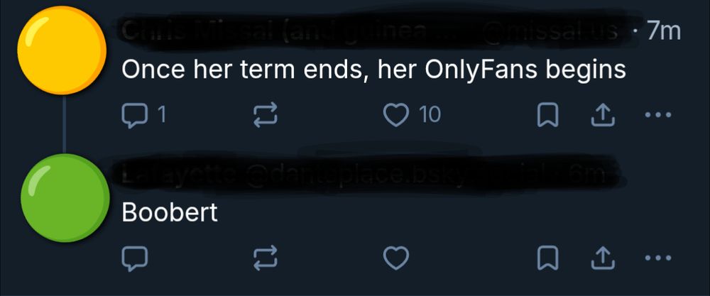 A reply to AltNPS's post about Lauren Boebert. One commenter says, "Once her term ends, her OnlyFans begins." Someone replies simply, "Boobert." 