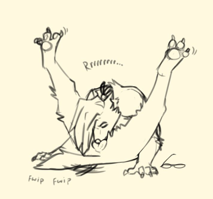 Werewolf hunched over themselves, legs in the air. They are very busy eating themselves out. 