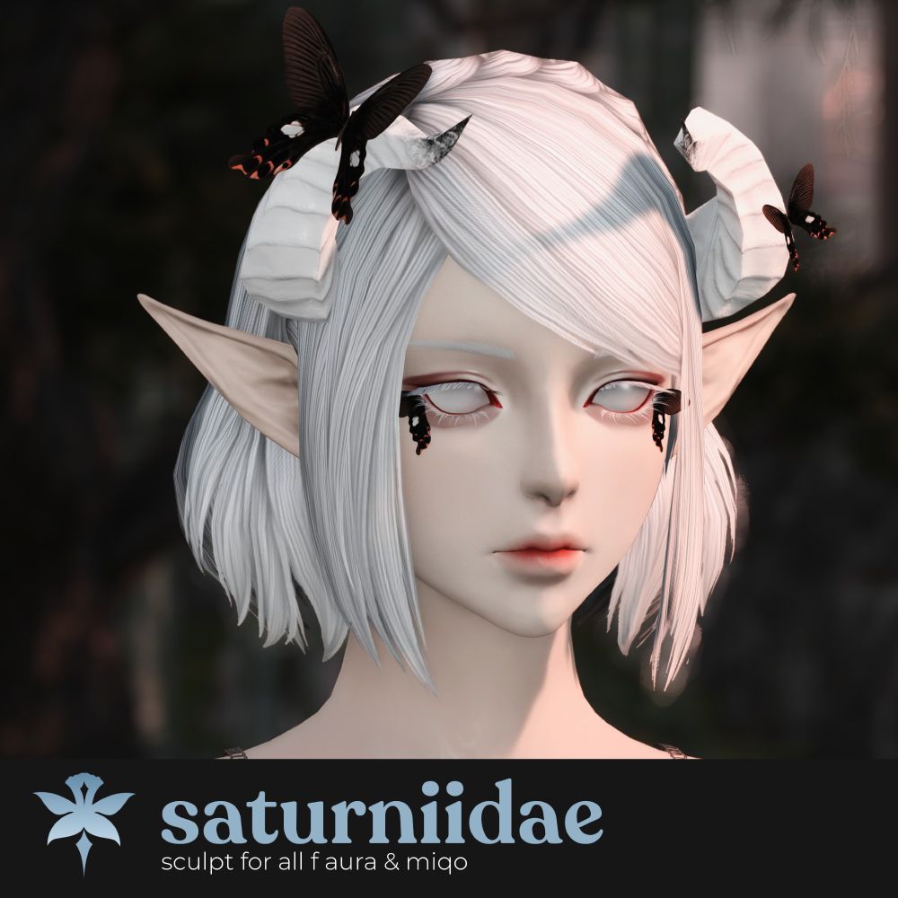 Portrait of an undead girl with sickly eyes and lips, horns, and moths around her