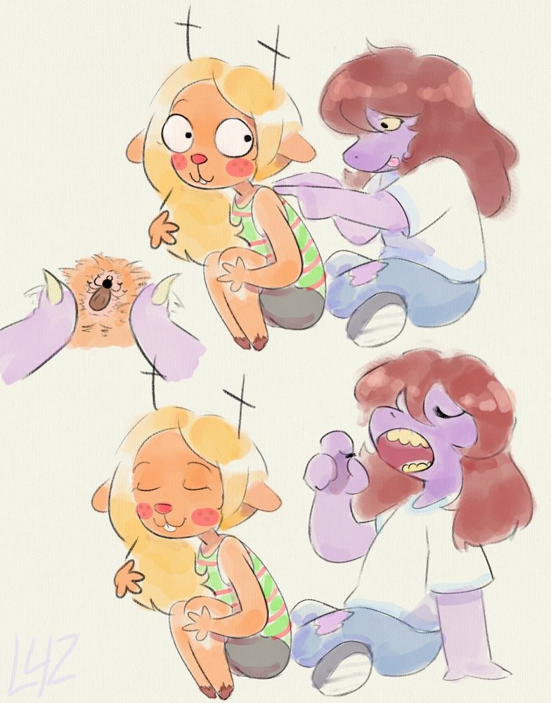 (Deltarune) Susie eating tick off Noelle’s fur