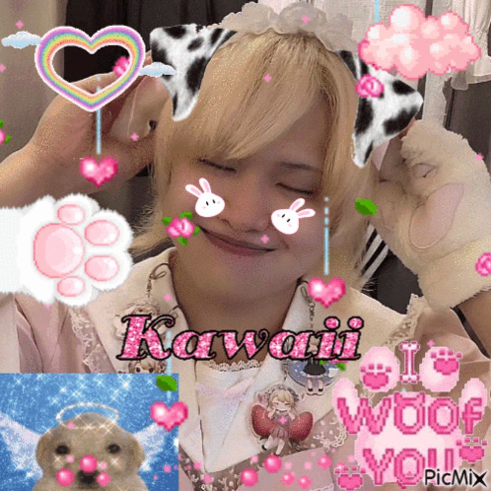 a picture of a girl with a cow ear headband and the words kawaii is woof yours